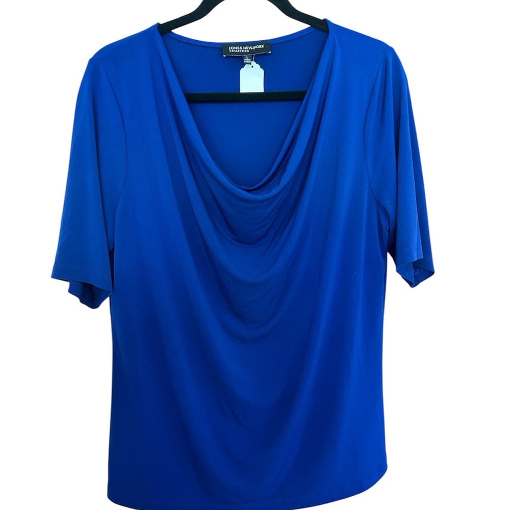 Jones New York Draped Cowl Short Sleeve Top - Royal Blue